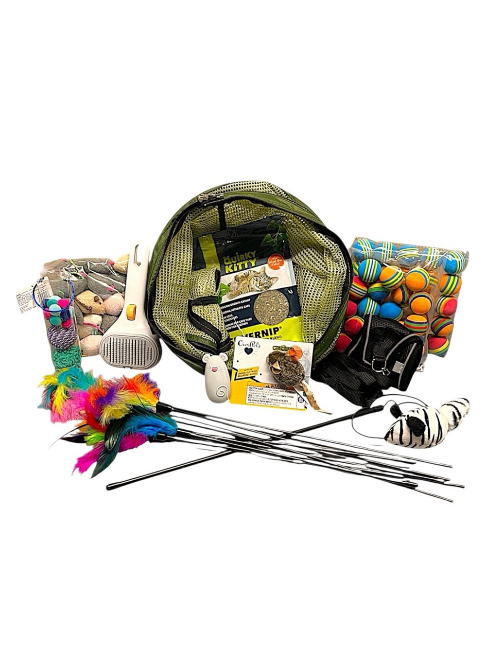 Assorted Kids Stuffed Animal Play Kit with Green Mesh Carry Bag